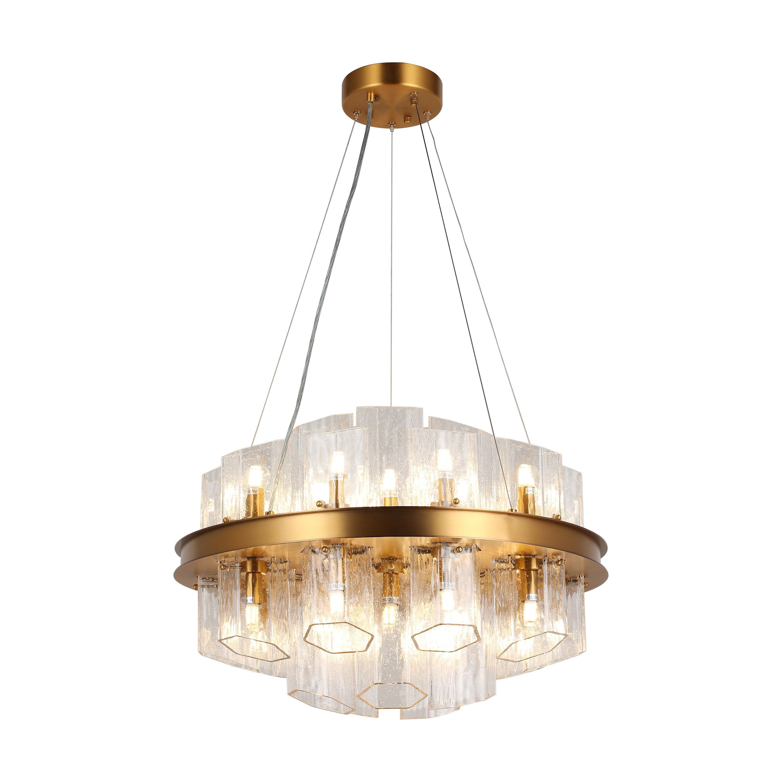 Illuminate Your Space with the Hexagonal Textured Glass Chandelier: A Modern Elegance for Your Home
